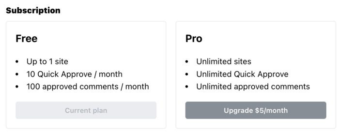 Image with the two plans Cusdis currently offers